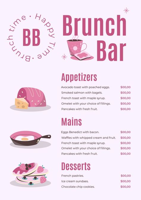 Aesthetic Pastel Brunch Bar Menu Cafe Breakfast Menu Ideas, Birthday Brunch Aesthetic, Brunch Menu Design, Pastel Brunch, Charcuterie Cart, Brunch Menu Ideas, 23 Bday, Breakfast Brunch Party, Bday Brunch