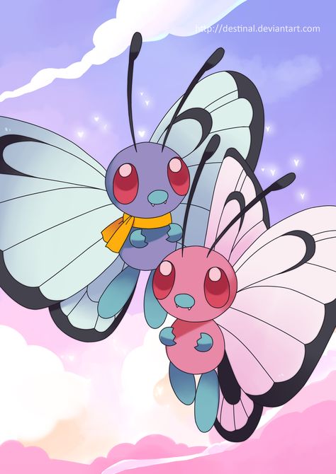 Butterfree duo Poster by destinal.deviantart.com on @DeviantArt Butterflies, Pokemon, Deviantart, Money, Pink, Blue, Pokémon