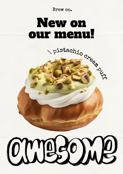 Canva Ads Ideas, New Flavors Coming Soon, New Menu Poster Design, New Menu Launch Poster, Bread Branding Design, Food Graphic Design Poster Ideas, Donut Menu Design, New Menu Poster, Dessert Poster Design