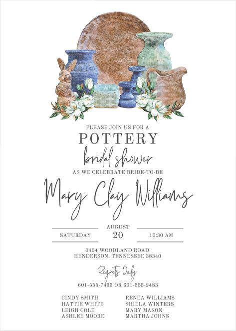 Pottery Party Invitations, Peters Pottery, Cindy Smith, Celebrity Bride, Bridal Invitations, Invitation Baby Shower, Bridal Shower Theme, Wedding Shower, Shower Invitation