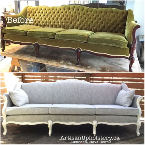 Photo Gallery – Artisan Upholstery Studio Reupholster Antique Couch, Antique Couch Reupholstered, Antique Sofa Makeover, Vintage Sofa Reupholstered, French Sofa Vintage, Reupholster Couch Diy, Reupholster Couch, Upholstery Studio, Antique Couch