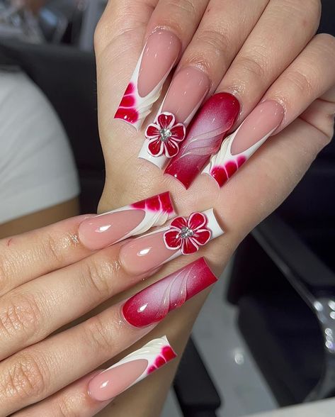 Red Baddie Nails, F1 Nails, Bougie Nails, Nail Design Black, Tip Nail Designs, French Tip Nail Designs, Nails Arts, Summer Designs, Fancy Nails Designs