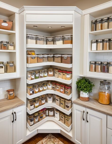 45 Brilliant Pantry Cabinet Ideas To Maximize Kitchen Storage And Style Food Storage Drawers, Built In Can Storage, Fridge In The Pantry, Pantry Design With Fridge, Big Kitchen Cabinets, Appliance Garage Pantry, Walk In Pantry Storage, Kitchen Pantry Cabinets Built Ins, Pantry With Cabinets And Counter