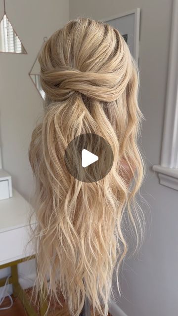 Hairstyle To Attend Wedding, Womens Half Up Hairstyles, Easy Half Up Half Down Hair For Wedding, Half Up Hairstyle Easy, Boho Half Up Half Down Hairstyles Short, Updo Tutorial Videos Medium Length, Easy Half Up Medium Length Hair, Wedding Hairstyles Half Up Half Down How To, Diy Hair Half Up Half Down