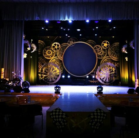 Steampunk Stage Design, Steampunk Set Design, Steampunk Backdrop, Chocolate Factory Party, Stage Lighting Design, Jewelry Shop Display, Concert Stage Design, Banner Design Inspiration, Set Design Theatre