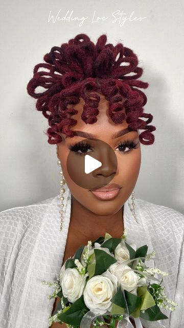 Loc Petal Bun Half Up Half Down, Bride Loc Hairstyles, Loc Petal Styles Updo, Curly Loc Bun, Wedding Loc Styles For Women, Petal Bun Loc Styles, Locs Wedding Hairstyles Brides, Bun Loc Styles For Women, Loc Styles For Wedding Brides