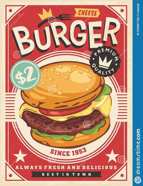 Poster Burger, Retro Burger, Burger Poster, Make Your Own Burger, Fast Food Advertising, Poster Images, Restaurant Poster, Vintage Diner, Restaurant Flyer