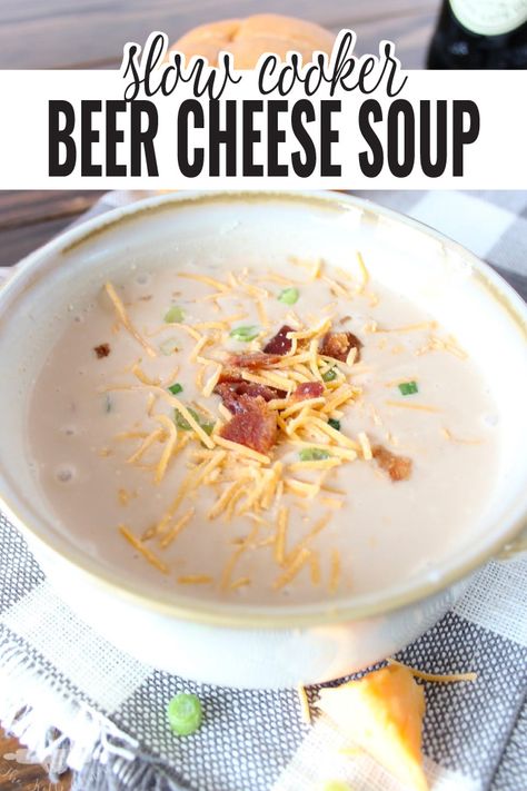 A slow cooker version of this hearty cheddar beer soup that's packed full of sharp cheddar flavor, bacon and beer, of course. The perfect meal for a cold winter evening. #slowcookersoup #slowcookerrecipes  #beercheesesoup #domesticallycreative #soup #souprecipe #recipe #easyrecipe Slow Cooker Beer Cheese Soup, Beer Cheese Soup Crockpot, Cheddar Beer Soup, Beer Cheddar Soup, Beer Soup, Beer Cheese Soup, Beer Cheese Soups, Recipe Soup, Crockpot Soup Recipes