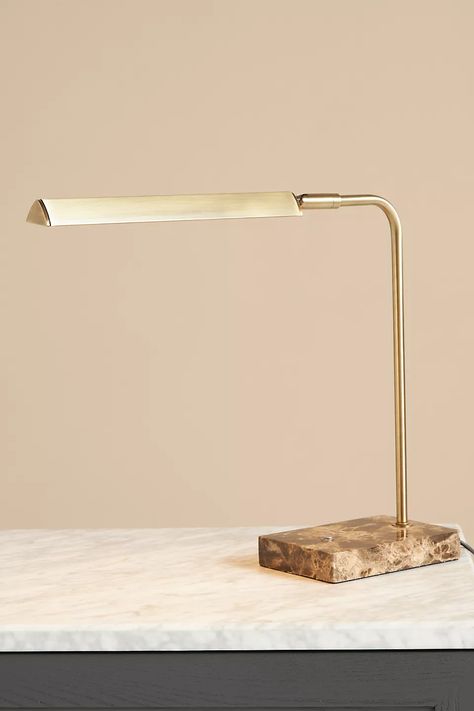 Scrittore LED Desk Lamp | Anthropologie Desk Gifts For Men, Cordless Desk Lamp, Desk Lighting Ideas, Library Lamps, Gold Desk Lamp, Office Desk Lamp, Bohemian Lighting, Gold Desk Lamps, Desk Lighting