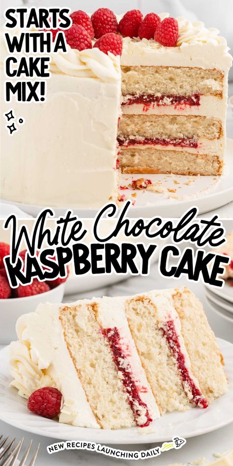 This white chocolate raspberry cake is a delightful dessert that combines the sweetness of white chocolate with the tartness of raspberries in a moist cake topped with a creamy white chocolate frosting. Raspberry Cake Filling, White Chocolate Buttercream Frosting, White Chocolate Raspberry Cake, Hawaiian Crockpot, Raspberry Cake Recipes, White Chocolate Frosting, Birthday Cake Decorating Ideas, Chocolate Raspberry Cake, Apartment Vibes