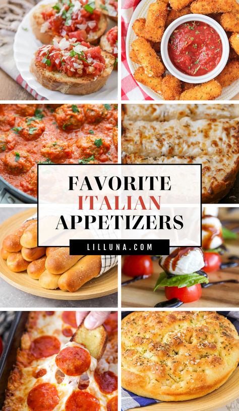 Italian appetizers often include bread, tomatoes, and cheeses and this collection has them all! There's something for everyone. #italianappetizers #italianfood #italianrecipes #appetizers #appetizerrecipes Appetizer Recipes Meatballs, Italian Appetizers Party, Italian Food Party, Italian Finger Foods, Cold Appetizers Easy, Italian Appetizers Easy, Food Starters, Italian Snacks, Amazing Snacks