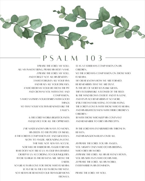 Psalm 103 1-5, Psalm 30:11-12, Psalm 45:10-11, Psalm 50:14-15, Psalm 100:4-5 Scripture Art, Psalm 103, Psalm 4:8 Wall Art, Scripture Verses, Design Modern