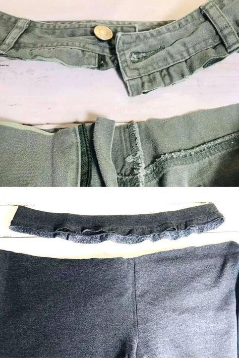 how to upsize jeans How To Put Elastic In Waistband Jeans, Upsizing Clothes Diy, Enlarge Jeans Waist, Diy Elastic Waistband Jeans, Alter Jeans Waistband, How To Widen Waist On Pants, Altering Jeans Waistband Bigger, How To Put Elastic In Waistband, Lengthen Jeans Diy Ideas