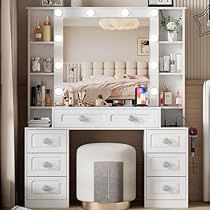 Lighted Mirror, Vanity Desk, Makeup Vanity, Dressing Table, Drawers, Vanity, Desk, Mirror, Led