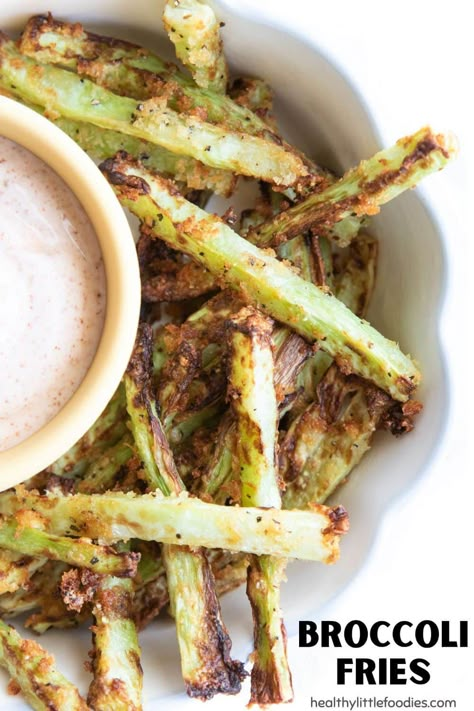 Transform broccoli stems into crispy delights with our easy broccoli fries recipe! Perfectly seasoned and cooked to perfection, enjoy these fries in just minutes with both air fryer and oven methods included. A deliciously wholesome snack or side dish for the whole family! Broccoli Fries, Broccoli Ideas, Leftover Broccoli, Fries Air Fryer, Broccoli Stems, Easy Broccoli, Veggie Fries, Vegetable Snacks, Baked Avocado