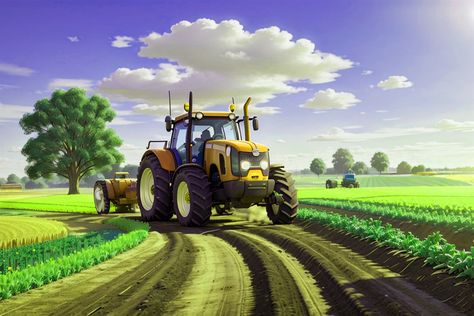 Tractor On The Road With Agriculture Land#pikbest##Photo Backround Pics, Agriculture Land, Rural Land, Agriculture Tractor, Agriculture Farming, Road Construction, Photo Design, Nature Scenes, Green Plants