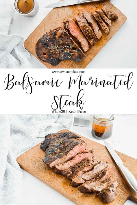 Nothing is better then a Balsamic Marinated Steak seasoned with the perfect blend of spices, and dijon mustard.  It's perfect on the Grill, cooked in a Cast Iron skillet or broiled in the oven.  How you cook it isn't as important is how you marinade it.  A perfectly marinaded steak can make your meal easy yet delicious. The Marinade makes this steak and is whole30, keto, paleo, and gluten free. #steak #flanksteak #marinade #steakmarinade #steakrecipe Flanksteak Marinade, Seasoning Steak, Balsamic Flank Steak, Steak Marinated, Marinade Flank Steak, Pegan Recipes, Balsamic Steak, Balsamic Marinade, Grilling Ideas