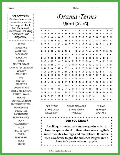 Magic Squares Math, Drama Terms, Drama Words, Expand Your Vocabulary, Elements Of Drama, Rebus Puzzles, Scramble Words, Printable Mazes, Word Search Printables