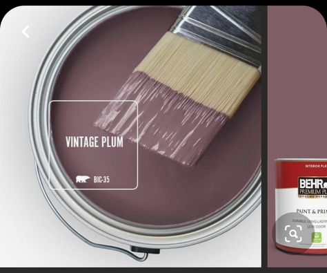 Behr Plum Paint Colors, Plum Wall Color Bedroom, Pink Walls With Black Trim, Dusty Purple Bathroom, Dusty Paint Colors, Dusty Plum Paint Color, Deep Purple Wall Color, Dark Mauve Wall Color, Purple Paint For Bedroom