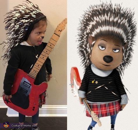 I couldn’t find a porcupine costume anywhere so we had to get creative. Made from a black hoodie, brown zip ties and scotch tape we created Ash. I bought some fabric and made a skirt. Photo 2 of 5. Ash From Sing Costume, Ash Sing Costume, Sing 2 Costumes, Ash From Sing, Porcupine Costume, Ash Costume, Homemade Costumes For Kids, 2 Halloween Costumes, 2017 Halloween Costumes