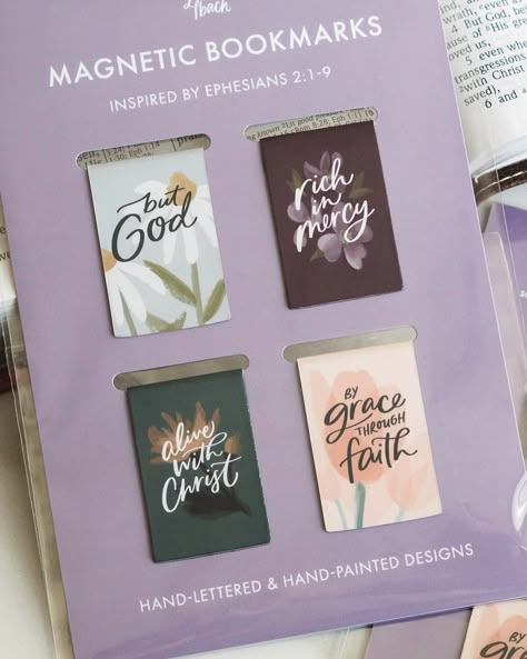 Did you see my latest release?? I just added 4 brand new magnetic bookmarks to the shop! They are inspired by Ephesians 2:1-9 and were originally hand-painted and hand-lettered by yours truly. 🌷 Snap these onto any page of your Bible, journal, devo, workbook, planner, or any other book you’ve got your hands on these days. I hope they’ll serve as an encouraging reminder of the gospel every day. 💕 🔗 in profile and stories to shop #womenoftheword #thegospel #biblelettering #christianmom #chri... Christian Magnetic Bookmarks, Laser Gift Ideas, Bookmark Design Ideas, Bookmark Quotes, Christian Bookmarks, Bible Bookmarks, Bookmarks Quotes, Bible Lettering, Magnetic Book