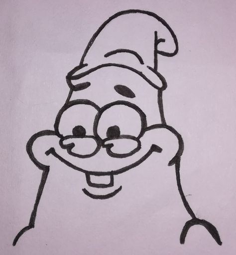 Tried to give patrick a hat but doesn't really look like one... Patrick Drawing Easy, I Have 3 Dollars Patrick, How To Draw Patrick Star Step By Step, Mad Patrick Star, Trippy Patrick Star Painting, Patrick Drawing, Easy Drawings, Cute Drawings, Snoopy