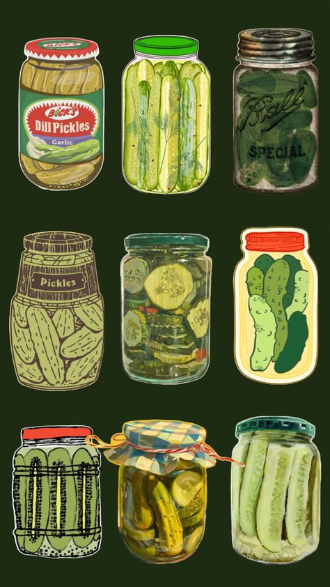 Cooking Wallpaper Aesthetic, Pickle Background, Pickle Packaging, Pickle Art, Crazy Backgrounds, 30 Day Art Challenge, Aesthetic Memes, Iconic Wallpaper, Jar Art