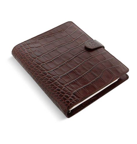 The new Filofax Classic A5 Croc Print Collection is a vintage inspired organizer crafted from luxurious crocodile-print Italian calf leather. DETAILS: Left Hand Details: one vertical slip pocket, one expandable zip pocket, one elastic pen loop Right Hand Details: nine card pockets, two vertical slip pockets, one elastic pen loop Diary Type: week on two pages 12 month diary Features: Full height and width wallet pocket CONTENTS: week on two pages diary ruler/page marker to do contacts indices whi Agenda Vintage, Leather Menu, Leather Agenda, Waterman Pens, Cross Pens, Leather Organizer, Agenda Organization, Filofax A5, Leather Organization