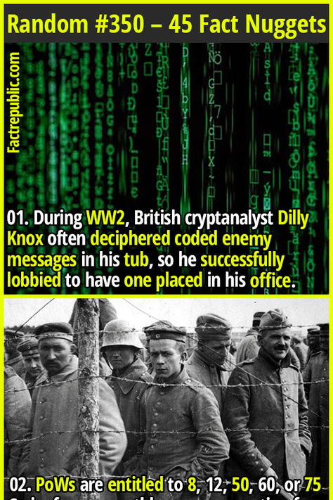 01. During WW2, British cryptanalyst Dilly Knox often deciphered coded enemy messages in his tub, so he successfully lobbied to have one placed in his office. #worldwar2 #ww2 #secondworldwar #history #battle #pow Ww2 Facts, Fact Republic, His Office, Random Facts, Fact Sheet, Garage Design, Fun Facts, Garage, History