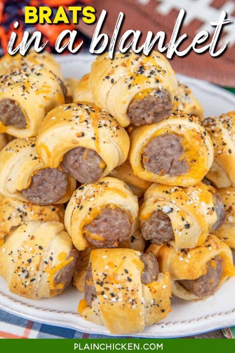 Sausage Puffs, Cream Cheese Biscuits, Cream Cheese Sausage Balls, Football Friday, Bratwurst Sausage, Best Sausage, Football Snacks, Cheese Baked, Bagel Seasoning