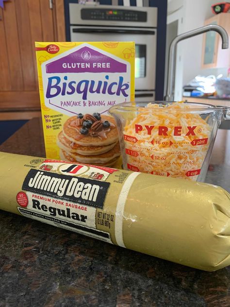 Using 3 ingredients: Gluten-free Bisquick, shredded cheese and uncooked pork sausage. Easy recipe! Seasonal and holiday family favorite. Ready in less than 40 minutes. We love bisquick, jimmy dean sausage and fiesta blend for the cheese! #jimmydean #glutenfree #sausageballrecipe #bisquicksausageball #seasonalrecipes #holidayrecipes #holidaybaking #glutenfreerecipes #glutenfreebaking Recipes Using Gluten Free Bisquick, Gluten Free Sausage Balls Bisquick, Jimmy Dean Sausage Balls Bisquick, Gf Bisquick Recipes, Jimmy Dean Sausage Balls, Gluten Free Bisquick Recipes, Gluten Free Sausage Balls, Jimmy Dean Sausage Recipes, Bisquick Sausage Balls