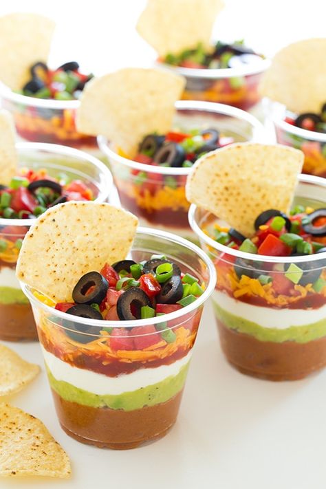 Individual 7 Layer Bean Dips - Cooking Classy Bean Dips, 7 Layer Bean Dip, Layered Bean Dip, Bean Dip Recipes, Layer Dip, Tacos And Tequila, 7 Layer, Cooking Classy, Dip Recipes