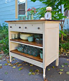 Dresser Turned, Dresser Kitchen Island, Chest Drawers, Small Chest Of Drawers, Diy Furniture Renovation, Furniture Rehab, Antique Kitchen, Furniture Renovation, Chic Kitchen