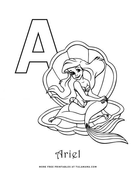 Free Printable Disney Alphabet Coloring Pages Disney Alphabet Coloring Pages, Disney Princess Letter, Alphabet Disney, Free Disney Coloring Pages, Disney Xmas, Disney Coloring Sheets, Disney Letters, Princess Images, Abc Disney