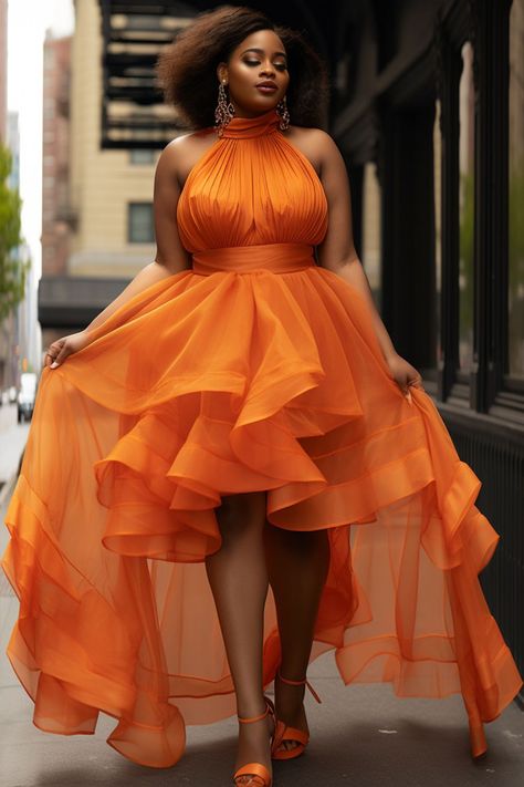 Rust Color Dress Plus Size, How To Wear Orange Dress, Orange Dress Plus Size, Formal Dresses For Curvy Women, Sneaker Ball Gala Outfit Women, Orange Outfits For Black Women, Burnt Orange Wedding Dress, Orange Wedding Dress, Plus Size Gala Dress