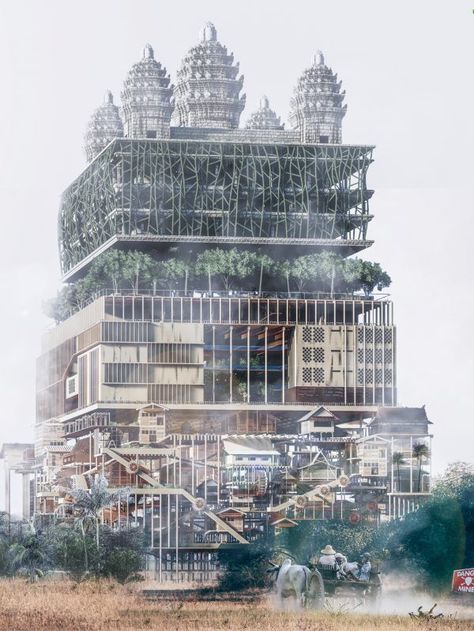 Angkor Skyscraper: Vertical City In Cambodia - eVolo | Architecture Magazine Movable Architecture, Vertical City, Healing Garden, High Building, Architecture Magazine, Architectural Competition, Skyscraper Architecture, Architecture Magazines, Water Wheel