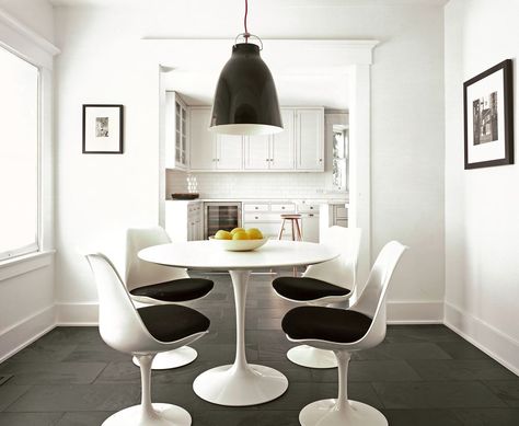 Closed Kitchen Design, Black Slate Floor, Black Slate Tiles, Slate Floors, Saarinen Dining Table, Slate Tile Floor, Kb Homes, Slate Flooring, Eero Saarinen