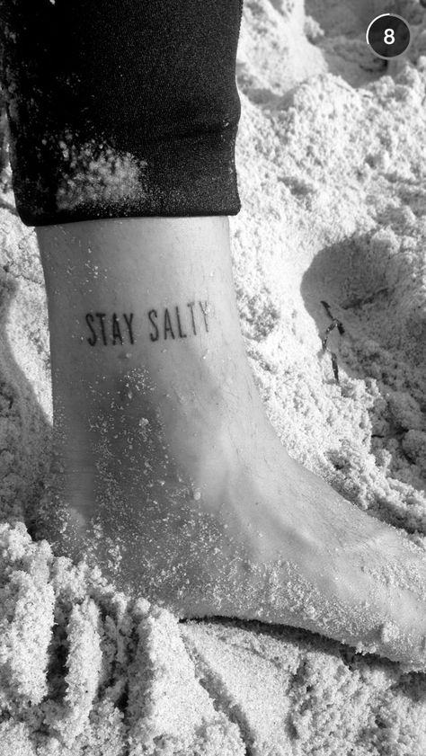 I really like this. stay salty Ocean Phrases Tattoo, The Ocean Is Calling Tattoo, Stay Salty Tattoo, Salty Tattoo, Salty Aesthetic, Forever Tattoo, Stay Salty, Wave Tattoo, Writing Tattoos