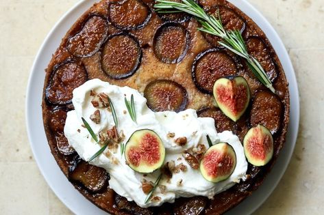 TasteToronto | Honey Fig Cake With Whipped Cream Cheese and Rosemary Candied Pecans Honey Fig Cake, Fig And Honey Cake, Roasted Figs With Goat Cheese And Honey, Honey Almond Fig Cake, Figs Goat Cheese Honey, Rosemary Pecans, Cake With Whipped Cream, Fig Cake, Toronto Food