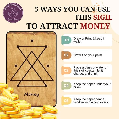 ✨ Unlock the Magic of Sigils to Attract Abundance! ✨ Sigils are powerful symbols infused with your intentions, designed to manifest your desires 🌟. Want to draw financial prosperity? 💰 Here’s how to use sigils for attracting money: 1️⃣ Design Your Money Sigil: Create a unique symbol representing your financial goals. Think "wealth," "abundance," or "security" 💵🖌️. 2️⃣ Charge It with Energy: Meditate, visualize your desires, or even chant while focusing on your sigil ✨🧘‍♀️. 3️⃣ Place It St... Sigil To Attract Money, Wealth Sigil, Sigil For Money, Magical Herbs Witchcraft, Money Earning Apps, Herbs Witchcraft, Earning Apps, Witchy Spells, Money Flow