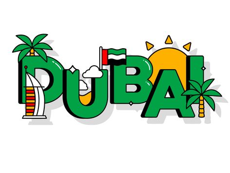 Dubai 🌴🇦🇪 ☀️ by Mat Voyce Dubai Logo Design, Dubai Animation, City Illustration Design, Dubai Fake Story, Mat Voyce, Dubai Illustration, City Animation, Dubai Logo, Souvenir Bags