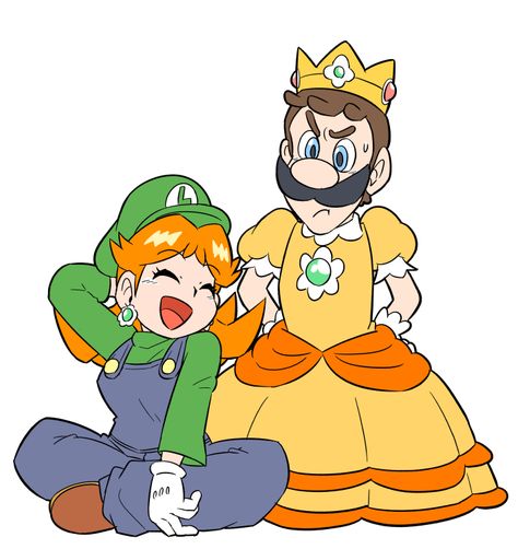 Princess Daisy Pixel Art, Daisy And Luigi Fanart, Daisy And Peach, Daisy And Luigi, Luigi Fanart, Luigi And Daisy, Mario Comics, Mario Funny, Instructions Lego