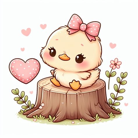 Cute Bird Drawing Cartoon, Cute Duckling Drawing, Animal Cute Drawing, Cartoon Bird Drawing, Kawaii Bird, Chibi Animals, Artsy Background, Baby Animal Drawings, Cute Ducklings