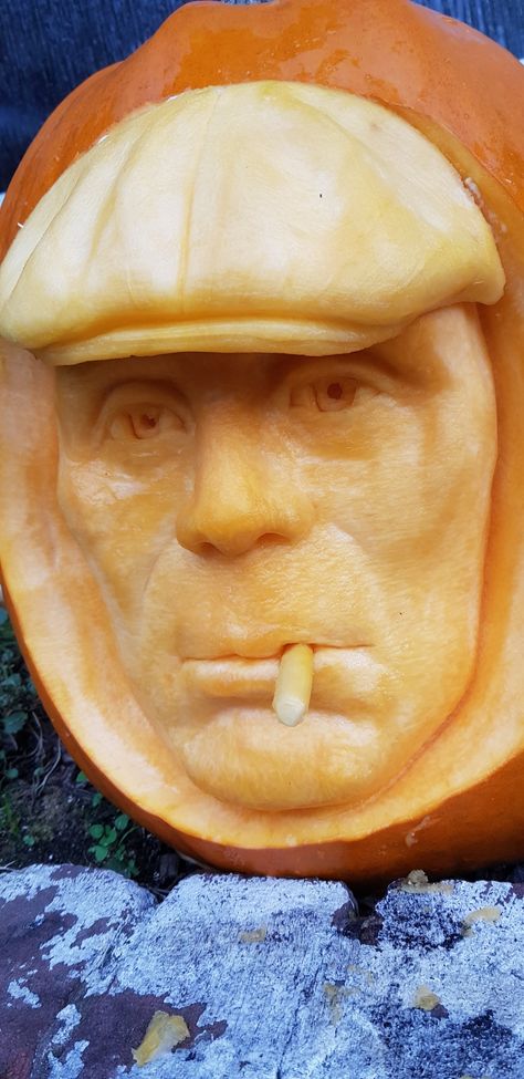 tommy shelby 3d pumpkin sculpture Pumpkin Sculpture, 3d Pumpkin, Tommy Shelby, Peaky Blinders, Pumpkin Carving, Carving, Sculpture