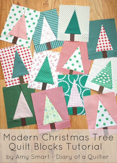 How to make a modern looking Christmas tree quilt block. Great project for using up fabric and playing with scraps. Also tips for choosing fabric. Tree Quilt Blocks, Christmas Tree Quilt Block Patterns, Christmas Tree Quilt Block, Tree Quilt Block, Mini Patchwork, Diary Of A Quilter, Baby Quilt Tutorials, Beginning Quilting, Projek Menjahit