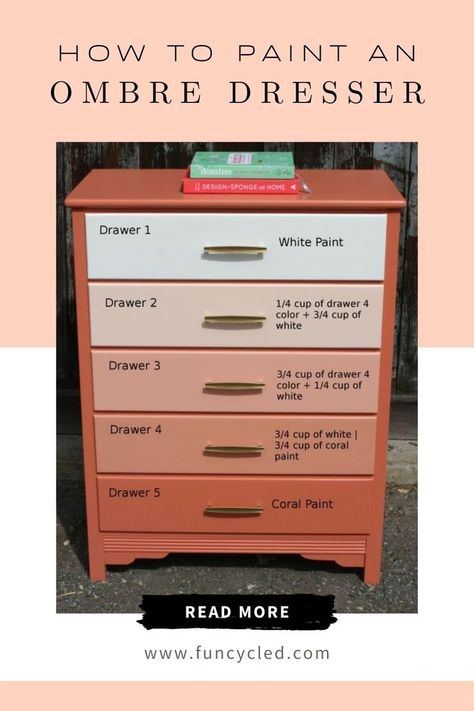 Ombre Furniture Painting, Ombre Painted Furniture, How To Repaint Furniture, Colored Dresser, Ombre Chest Of Drawers, Ombré Dresser, Ombre Dresser Drawers, Repaint Furniture, Blue Ombre Dresser