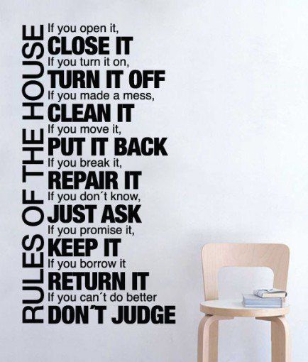 Quote wall decal - Rules of the House - Wall... Faculty Room, Rules Of The House, Office Rules, House Rules Sign, Inspirational Office, Financial Quotes, Laundry Shop, Quotes Ideas, Family Rules