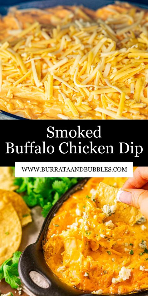 Make everyone swoon at your next party when you set out this creamy, spicy smoked Buffalo chicken dip! Three different cheeses are mixed with tender shredded chicken and spicy Frank's RedHot Sauce and finished low and slow on the smoker to make the most irresistible dip that's perfect for game day. One scoop and your guests will keep coming back for more. Smoked Buffalo Chicken, Spicy Buffalo Chicken Dip, Slow Cooker Dips, Different Cheeses, On The Smoker, Best Dip Recipes, Bubble Recipe, Gourmet Appetizers, Buffalo Chicken Dip Recipe