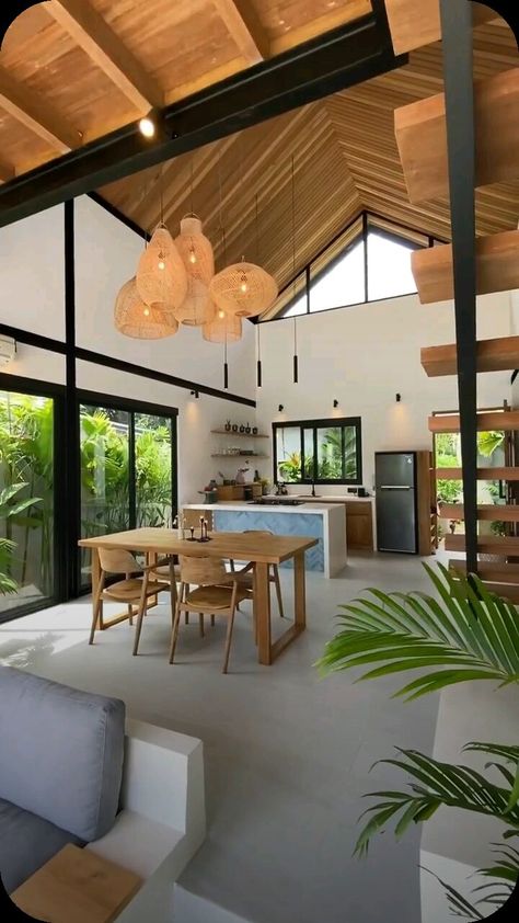 Layout Villa, Diffuse Lighting, Open Space Living Room, Bali Style Home, Bali House, Loft Lighting, Bali Style, Loft House, Beach House Interior