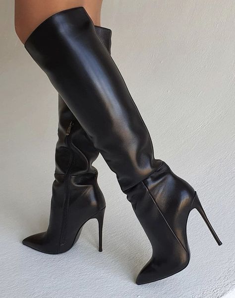 Heels Boots Outfit, Boots Wide Calf, Boots Wide, Boots Zipper, Fashion Shoes Heels, Shoes Heels Classy, Thigh High Boots Heels, Stiletto Boots, Aesthetic Shoes